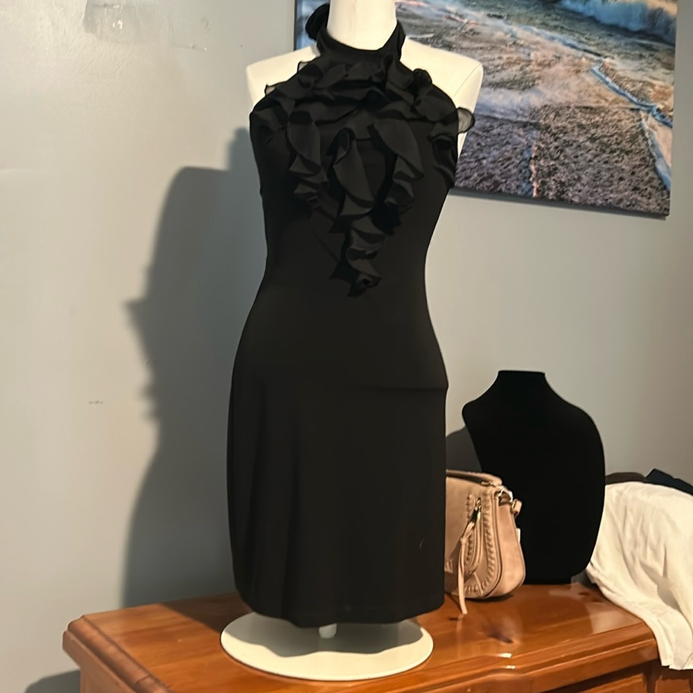 Black halter mini dress- small